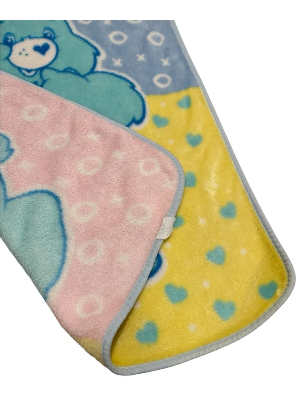 🐻💙VTG Care Bears Bedtime Bear Pink Yellow & Blue Print Plush Baby Throw Blanket